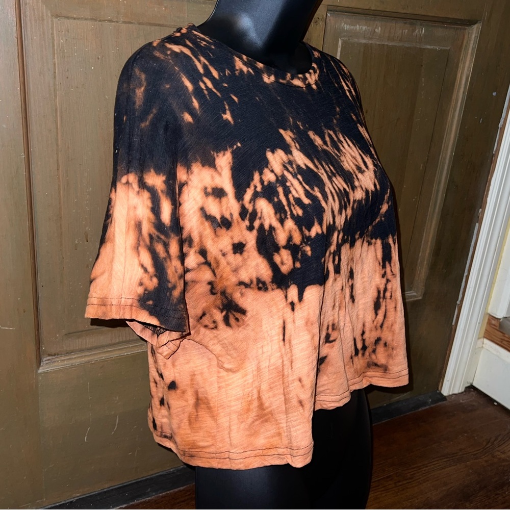 SHEIN Black & Orange Upcycled Tie-Dye Short Sleeve Boxy  Top Size L - Picture 3 of 12